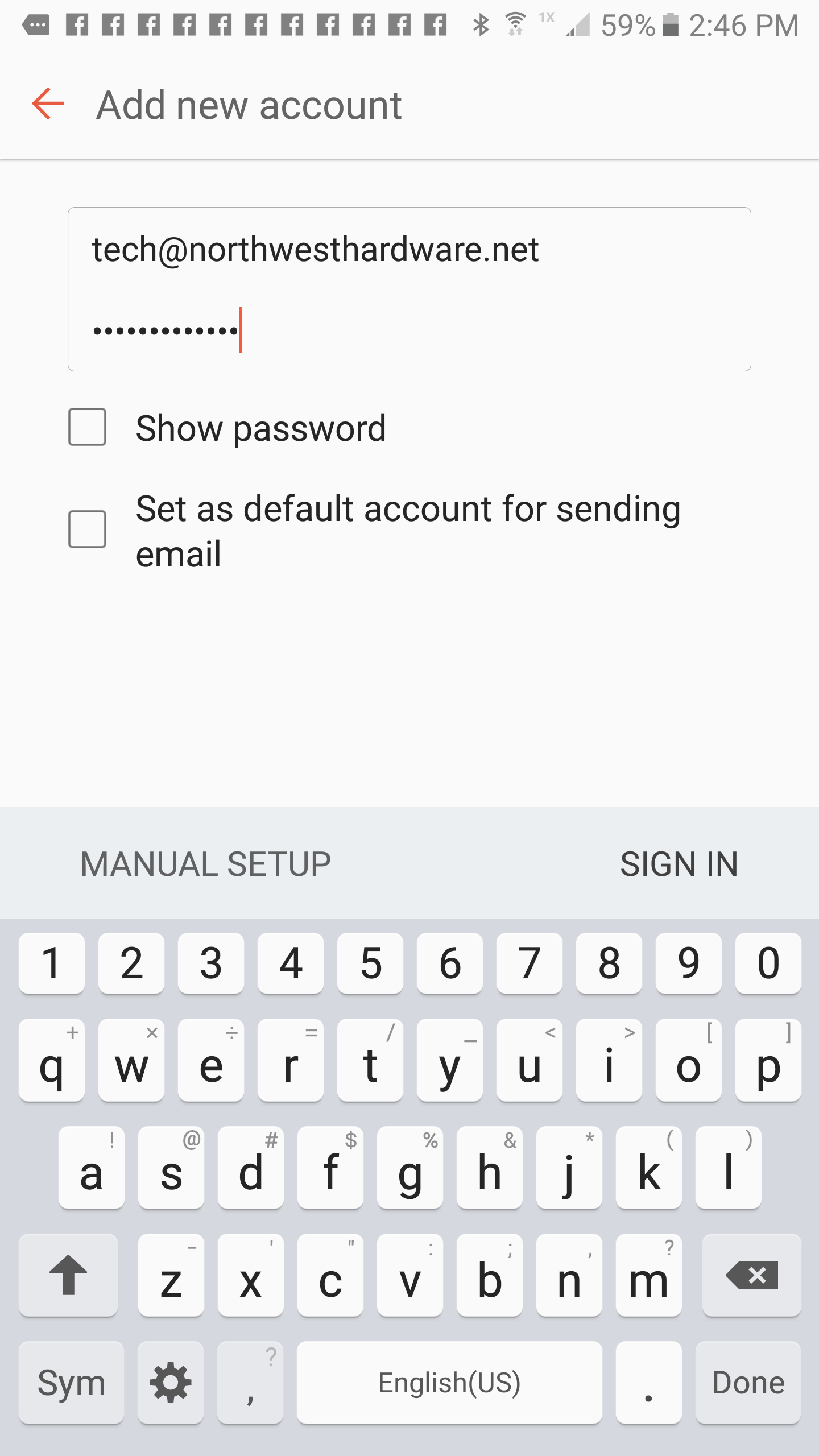 Email Setup step two on Android Phone